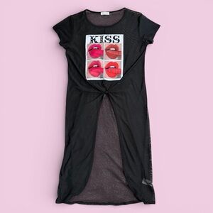 Black Graphic T-Shirt Dress with Lip Print